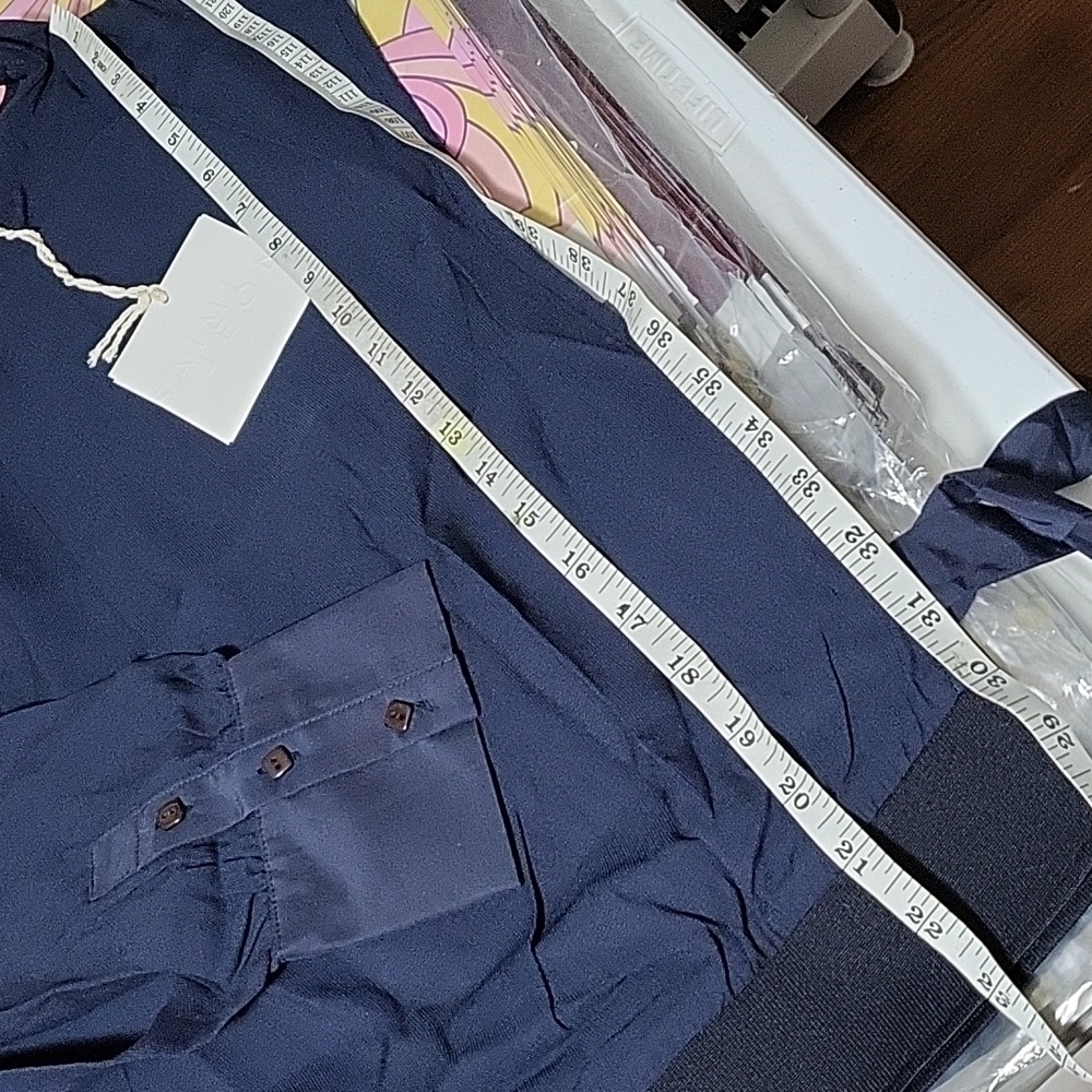 Saimi Jeon Mock Neck Side Tie Blouse In Navy Size Medium - Picture 12 of 12